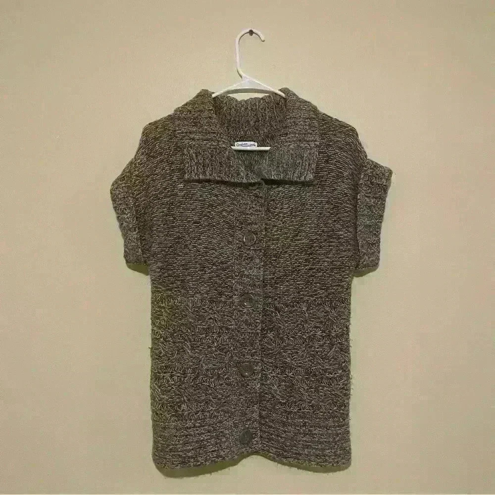 Croft Barrow Brown Knit Cardigan Marled Cable Short Sleeve Button Size Small